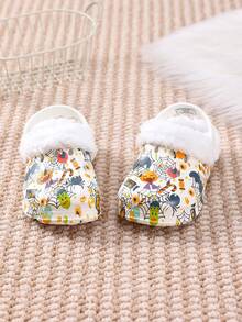 1 Pair Kids Comfortable Fashion Casual Lightweight Halloween Spider Print Thermal Lined Warm Versatile Clogs - White - View 3