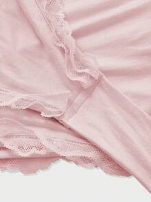 性感V领撞色蕾丝上衣，优雅修身长袖T恤，休闲约会皆宜，春秋季 - 粉色 - 查看 11