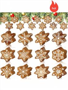 12/24/36 sztuk różowych piernikowych ozdób świątecznych, drewniane zimowe ozdoby świąteczne w kształcie płatków śniegu ze sznurkami, brązowe i różowe piernikowe ozdoby świąteczne, dekoracja na przyjęcie bożonarodzeniowe, dekoracja świąteczna, dekoracja zimowa, dekoracja świąteczna do domu, dekoracja biura, odpowiednie do dekoracji ściennych, salonu i sypialni, okien i drzwi. Mogą być również prezentami świątecznymi, które przyniosą ciepło i radość na każdą okazję!