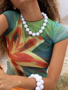 1 Set de 3 Collares, Pulseras y Juego de Joyas Hechas a Mano con Cuentas Geométricas Redondas de Plástico Estilo Bohemio, Regalo para Mujeres, Uso Diario