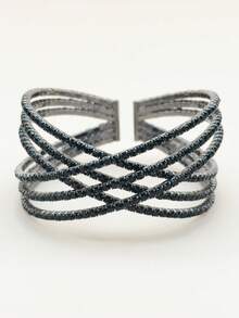 1pc G-S Exaggerated 6-Row Crystal Rhinestone Criss-Cross Bangle Stretch Wide Bracelet - Rhinestone Bracelet - View 12