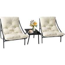 Small Table And Chairs Set Of 3, Garden Furniture Set, Balcony Furniture Set, Set Of 3, 2 Rocking Chairs + 1 Table With Cushions And Coffee Table, For Cafe, Patio, Balcony, Garden, 4 Colors To Choose From - White - View 11