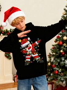 Christmas Teen Boy Sweatshirt Cartoon Christmas Santa Print Oversized Pullover Sweaters Top Y2K Girl's Preppy Clothes - Black - View 1