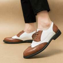 Black Fashionable Business Casual Leather Shoes, Korean Style Formal Dress Shoes, Comfortable Lace-Up Oxfords For Men, Suitable For Work, Wedding, Party - 白棕 - 查看 9