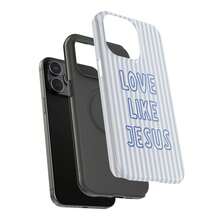 "Love Like Jesus" Christian Phone Case - Blue Stripe & Bible Verse Aesthetic For IPhone |       Cover For IPhone 16 15 14 13 12 SE Max Pro  Galaxy, Gift For Her - 混合色1 - 查看 5