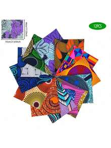 12pcs 44x55cm African Ankara Style Batik Fabric, Handmade DIY Patchwork, Double-Sided Printed Polyester Material, Vibrant Colors, Home Decor Craft Supplies