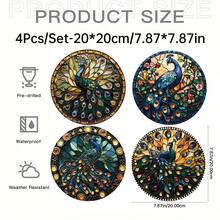 2D plat, série de paons en verre teinté coloré Pendentif rond en acrylique avec cordon de suspension - Décoration d'art contemporain de fenêtre d'avion 2D, convient pour la maison, le jardin, le porche, le mur, le bureau - Pas besoin d'électricité, couleurs vibrantes, acrylique durable, décoration suspendue