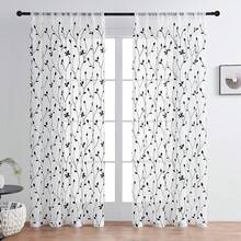 Floral Embroidered Sheer Curtain Simple White Transparent Curtain With Rod Pocket Embroidered Vine Floral Pattern Curtain Semi-Sheer Linen-Like Voile Curtain For Bedroom, Living Room