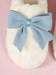 Women Fashionable Cute Bow Plush Fluffy Slippers Soft Bottom Comfortable Room Bedroom Shoes - Màu xanh nhạt - Xem 6