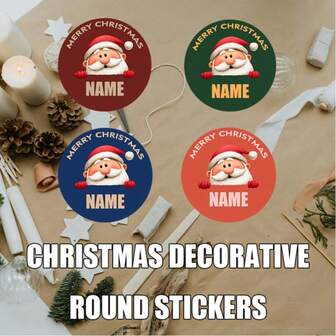 24/48 Pieces Of Custom Christmas-Themed Circular Stickers, Personalized Name Customization, Scratch-Resistant And Splash-Proof, Are Very Suitable For Christmas Gift Packaging And Enhance The Festive Atmosphere