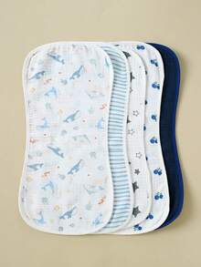 5pcs Set Floral, Whale Printed 100% Cotton Gauze Baby Bibs, Soft Gentle Burp Cloths For Infant Boys & Girls - Multicolor - View 10