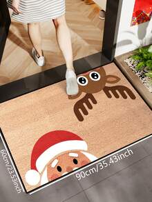 1 pièce Paillasson de Noël avec motif amusant de renne et Père Noël qui dépasse, style minimaliste de vacances, tapis en fibre de polyester lavable en machine, convient pour le salon, la cuisine, la chambre, l'entrée, la décoration de la maison, la décoration de la pièce, décorations de Noël toute saison