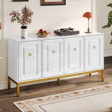 Sideboard, High-Gloss Storage Unit With Gold Handles And Legs, With Shelves. 140 X 80 X 40 Cm - 1 - View 10