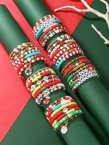 8 Peças Conjunto de Meias de Natal com Sinos, Varinhas, Árvores de Natal, Papai Noel, Estrelas, Rostos, Decoração "FELIZ NATAL", Argila Macia, Pérolas Falsas, Contas Acrílicas, Pulseiras Elásticas, Adequado para Família, Amigos, Presentes de Feriado