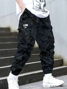 1条装青少年男孩迷彩户外运动休闲工装裤 - 黑色 - 查看 1