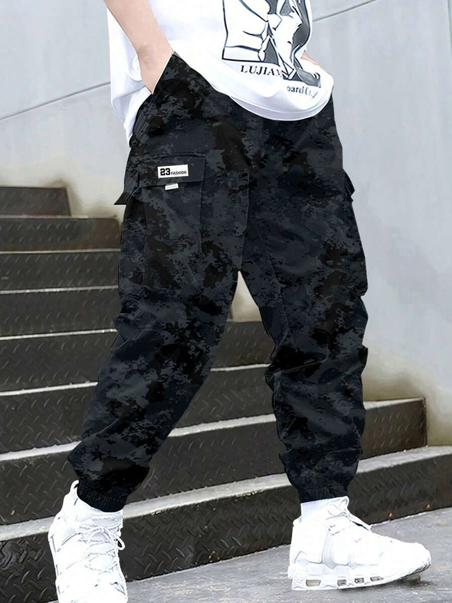 1条装青少年男孩迷彩户外运动休闲工装裤 - 黑色 - 查看 1