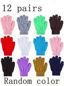 12/1 Paio di guanti invernali caldi per bambini - guanti a maglia morbida a dita intere per climi freddi con polsini elastici, disponibili in più colori (nero mostrato), adatti per bambini e bambine, lavare a mano, protezione dal freddo (colore casuale dei guanti)