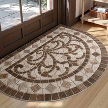 1pc DAJIANG Half-Circle Door Mat - Non-Slip Indoor/Outdoor Entry Mat, Beige/Brown/Gray/Black/White/, Durable Polyester Floor Mat For Front Door, Patio, Home Decor - Easy To Clean, Patio Mat, Floral Pattern, Sturdy Construction, Decorative Mat - 1 cái - Xem 4