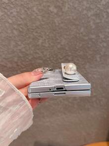 1件装女士时尚折叠手机壳，银色外壳，皮革，牛仔布，珍珠挂绳，适用于三星Galaxy Z Fold 7、Galaxy Z Fold 6、Galaxy Z Fold 5、Galaxy Z Fold 4，可用作生日、万圣节、圣诞节礼物 - 彩色 - 查看 6