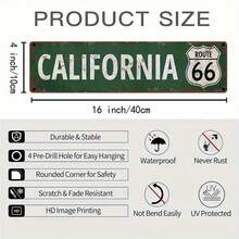 Vintage 'California' Metal Sign - 16x4 Inches Route 66 Vintage Wall Art, Suitable Home, Bar, Cafe, Or Restaurant Decoration - Classic Green Distressed Design, Bar Wall Art|Vintage Route 66|Metal Iron Plate