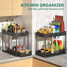 1 Pack Multi-Purpose Pull-Out Storage Organizers, Under Sink Organizers And Storage For Bathroom & Kitchen, Under Cabinet Organizers And Storage, Thanksgiving Gift. - H型-黑色/1個裝 - 查看 6