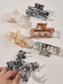 10 件春夏大理石图案卡其色波西米亚雏菊花组合方形发夹，优雅适合海滩、度假、侧马尾、派对冬季发饰时尚发夹优雅爪夹 - 彩色 - 查看 5