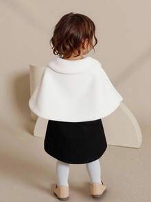SHEIN Elladie kids 新款秋冬白色毛皮保暖内衬加厚保暖千金学院休闲日常可爱优雅女婴外套 - 彩色 - 查看 3