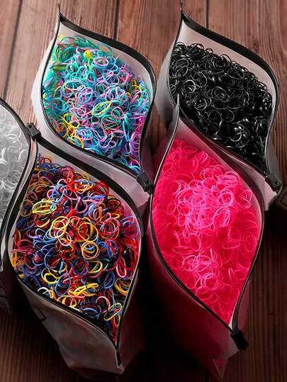 2000/1000 buc elastice de păr colorate cu dopamină pentru coafură; Nu deteriorează părul; Accesorii de păr multifuncționale; Benzi de frecat ca și cadouri; Ambalaj cu o pungă în formă de craniu de pasăre, suporturi pentru codițe, elastice de păr, benzi de cauciuc pentru păr, eleganți de păr, frânghie de păr, elastic de păr