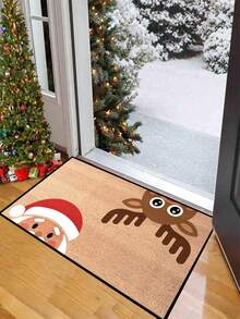 1 pièce Paillasson de Noël avec motif amusant de renne et Père Noël qui dépasse, style minimaliste de vacances, tapis en fibre de polyester lavable en machine, convient pour le salon, la cuisine, la chambre, l'entrée, la décoration de la maison, la décoration de la pièce, décorations de Noël toute saison