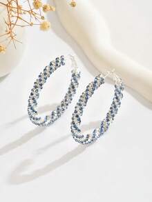 1 Pair Minimalist Chic Copper Rhinestone Geometric Round Luxury Hoop Earrings, Versatile & Elegant Accessories For Women