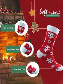 6 Pairs New Plus Size Christmas Socks Set, Mid-Calf Santa Claus Cute Cartoon Socks