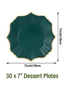 10个/30个/50个（9英寸）蓝绿色一次性纸盘，金色箔纸扇形边，适用于圣诞节/新娘/婚礼/生日/圣帕特里克节派对用品 - 深綠 - 查看 11
