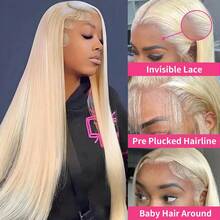 30 Inch Lace Front Wigs Human Blended Hair Pre Plucked With Baby Hair 13x4 Straight HD Transparent Lace Front For Women Daily Use 200 Density Glueless Fashion 613 Blonde Color - S613 - View 4