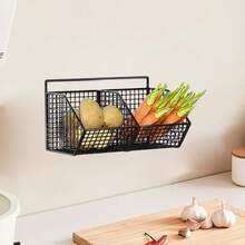 Kosz do przechowywania cebuli, 2/3-komorowy druciany organizer do przechowywania żywności, ścienny stojak, organizer na przyprawy do imbiru, jednowarstwowy, domowy koszyk na żywność, ścienny stojak na przyprawy do warzyw - Wielokolorowe - Zobacz 6