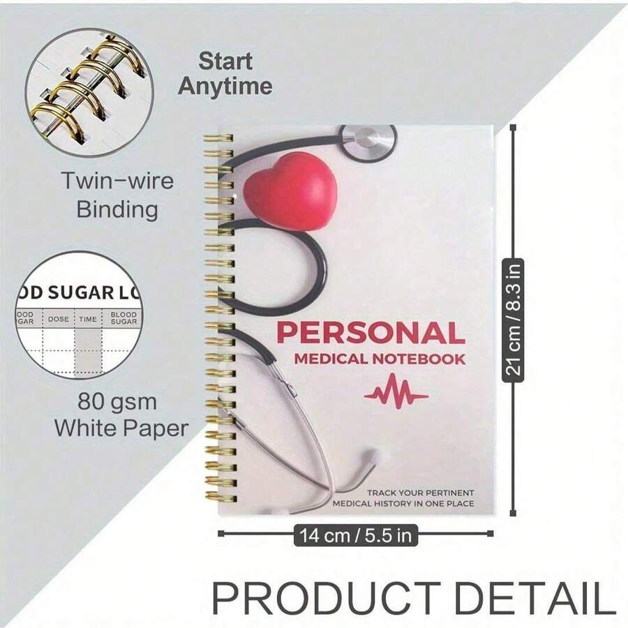 1 Stück 21x14 cm persönliches medizinisches Tagebuch, um Arztbesuche, Gesundheitskosten, chronische Erkrankungen und mehr zu dokumentieren. A5 Notizbuch zum Aufzeichnen der Krankengeschichte.