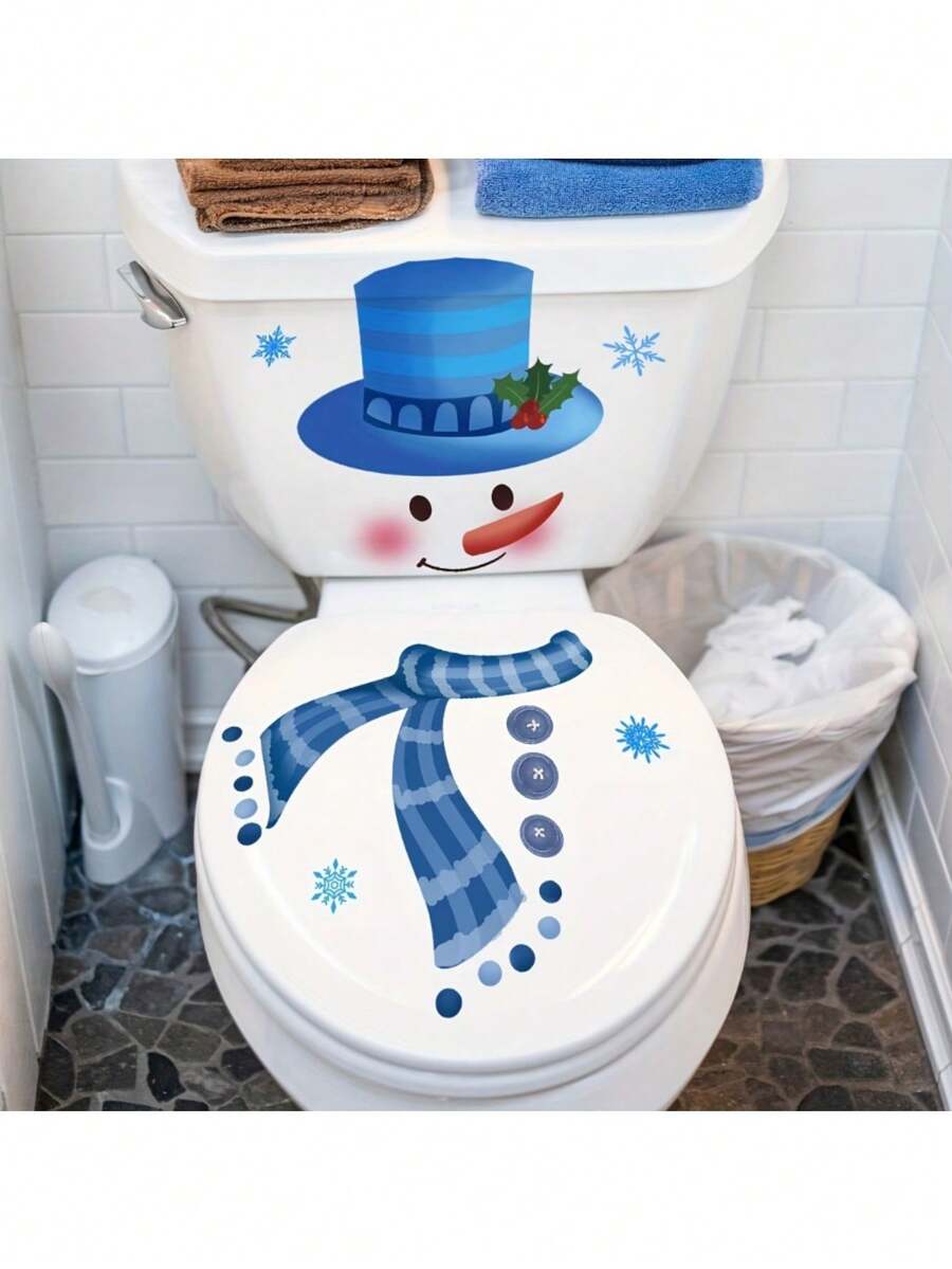 1pc Toilet Sticker Christmas Snowman Decorative Sticker PVC Sticker Removable Self-Adhesive Easy-To-Tear Sticker Home Decoration Make Your Life A New Look Holiday Decoration Sticker Birthday Graduation Gift - Multicolor - View 1