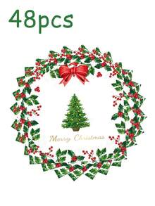 24 件 13*13 英寸/33*33 厘米圣诞树和浆果图案一次性纸巾，适合圣诞派对庆祝活动，圣诞快乐促销 - 彩色 - 查看 5