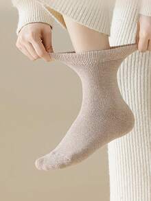 5 Pairs Women's Thick, Versatile, Casual, Warm Wool Blend Mid-Calf Socks For Autumn/Winter