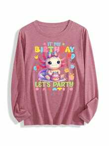 Happy Birthday Axolotl With Cake And Balloons Womens Long-Sleeve Crewneck T-Shirt - Màu Hồng  San hô - Xem 1