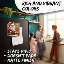 2D Flat, 1pc Acrylic Fridge Magnet - Round Santa Claus Reading Book, With Holiday Scene, Cheerful Christmas Decor, Suitable For Kitchen And Dining Room, Perfect Gift For Christmas Lovers And Holiday Enthusiasts, Christmas Ornament