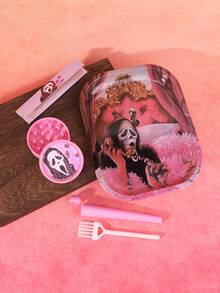 5 Pieces Of Pink Death Style Smoking Set, 1 Small Brush, 1 Storage Tube, 1 Plastic Grinder, 1 Pink Cigarette Paper, 1 180 * 140mm Storage Tray, Exquisite Smoking Gift, Storage Tool.