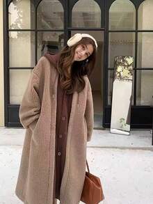 女士二合一连帽夹克，欧美新款设计，保暖内衬，厚实保暖，秋冬 - 卡其色 - 查看 4