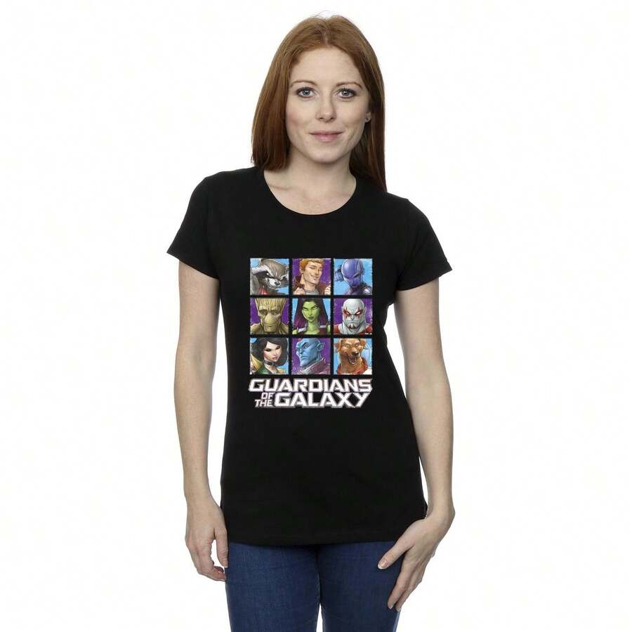 Marvel Womens/Ladies Character Squares Cotton TShirt (Black)