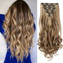22 Inches Clip In Hair Extensions Long Wavy 7 PCS Invisible Clip Thick Hairpieces Black Hair Piece Soft Full Head Synthetic Fiber For Women - Multicolor - View 6