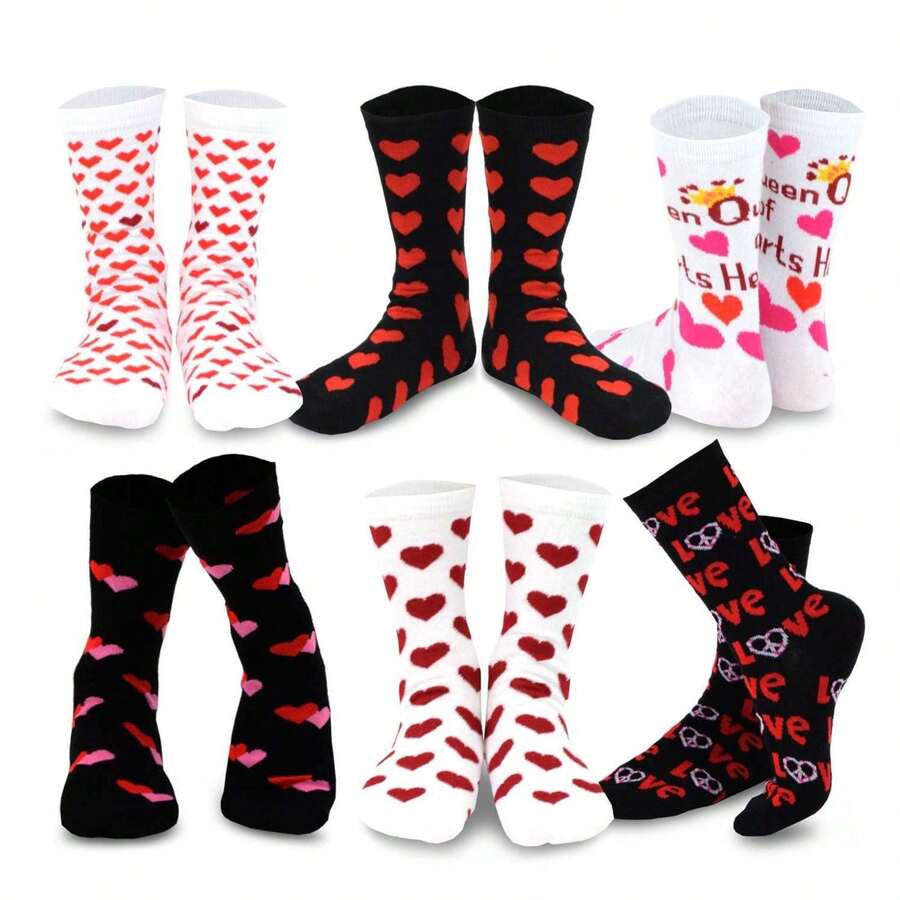 Women's Valentine's Day Socks - Heart Crew Socks 6-Pair Pack - CottonCasual & Gift Socks - Women's Shoe 6-9 / Men's 8-11 - 如圖699 - 查看 1