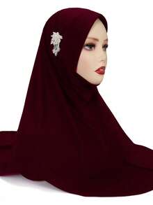 1pc Ready To Wear Instant Hijabs With Pearl Decor, Fashionable Solid Color Convenient Daily Wear Muslim Headscarf