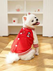 Autumn/Winter Dog Fleece Jacket Outdoor Leash Attached Half Zip Baseball Coat, Suitable For Small Dogs & Cats - Blue - View 5