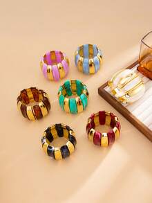 1 pieza Brazalete ancho de resina asimétrico de arco geométrico bohemio de colores mixtos, joyería versátil de fiesta casual lujosa para mujeres y parejas, regalo para boda y vacaciones (el material y el color del brazalete están sujetos al producto real) - pulsera - Ver 7