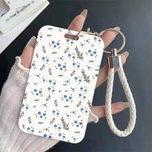 Blue Floral ID And Card Holder - Plastic Protector Transparent Front And White Back Elegant Design Perfect Gift For Fans Travelers Travel Accessories Elegant Accessory Secure Closure For Women Money Wallet Mini Wallet Purse Wallet Wristlet Wallet Card Wallet