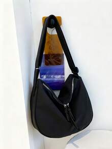 时尚女士单肩包斜挎包 - 大容量手提包托特包，适合上班通勤、大学上课、购物和旅行，宽敞的多功能钱包，内袋可容纳书籍、日常用品，休闲百搭，耐磨耐用，易于清洁，秋冬必备，圣诞节礼物，万圣节，新年礼物 - 黑色 - 查看 3